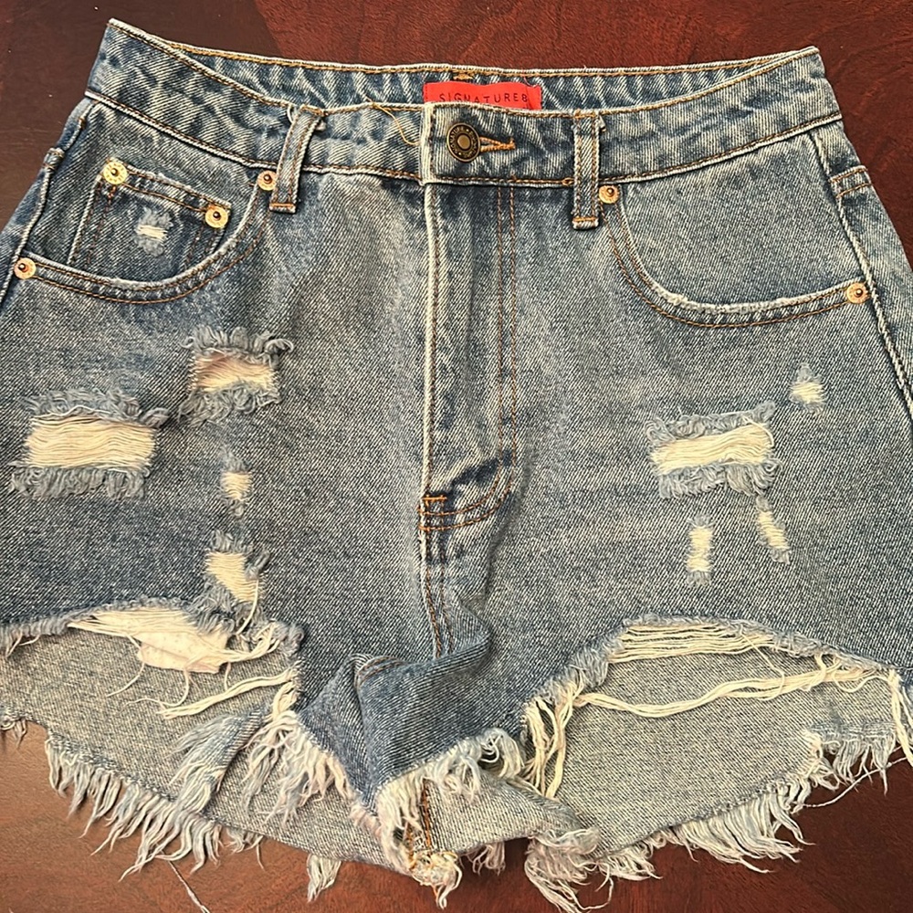 Signature8 Distressed Blue Denim Shorts